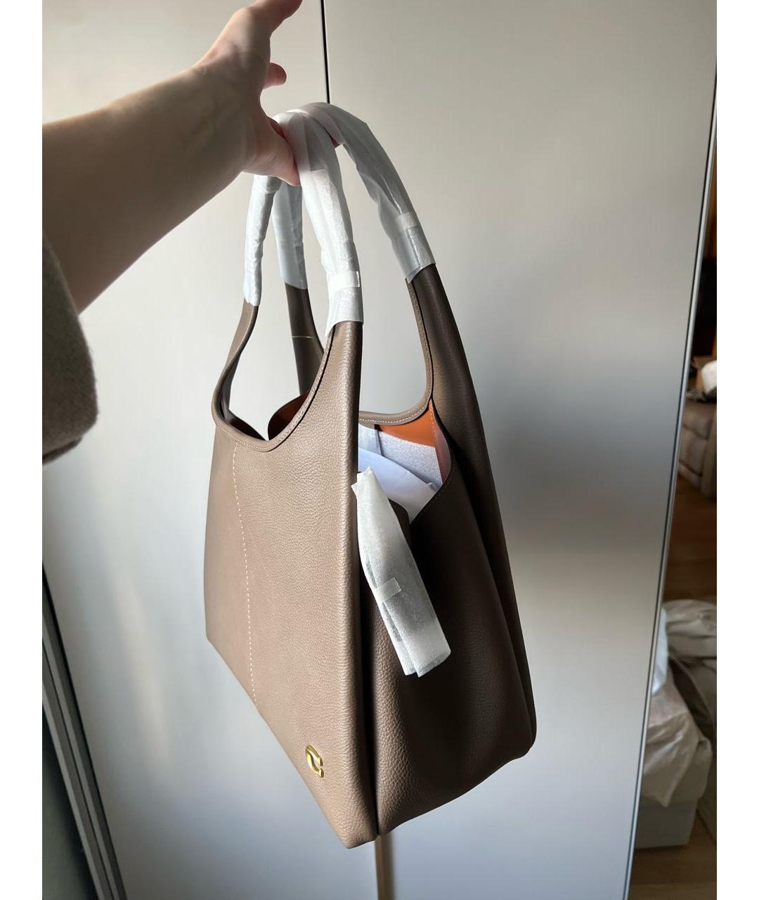 COACH Антрацитовая кожаная сумка тоут, фото 3