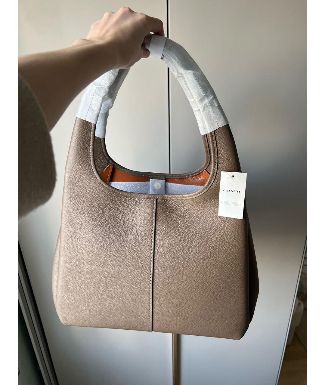 COACH Антрацитовая кожаная сумка тоут, фото 2