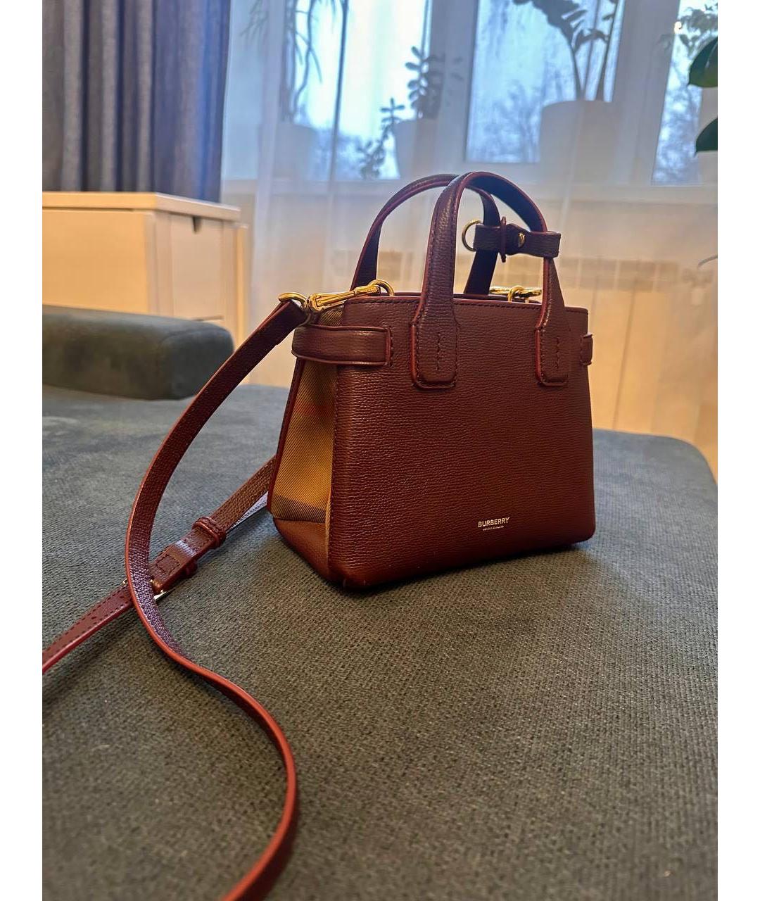 BURBERRY Бордовая кожаная сумка с короткими ручками, фото 3