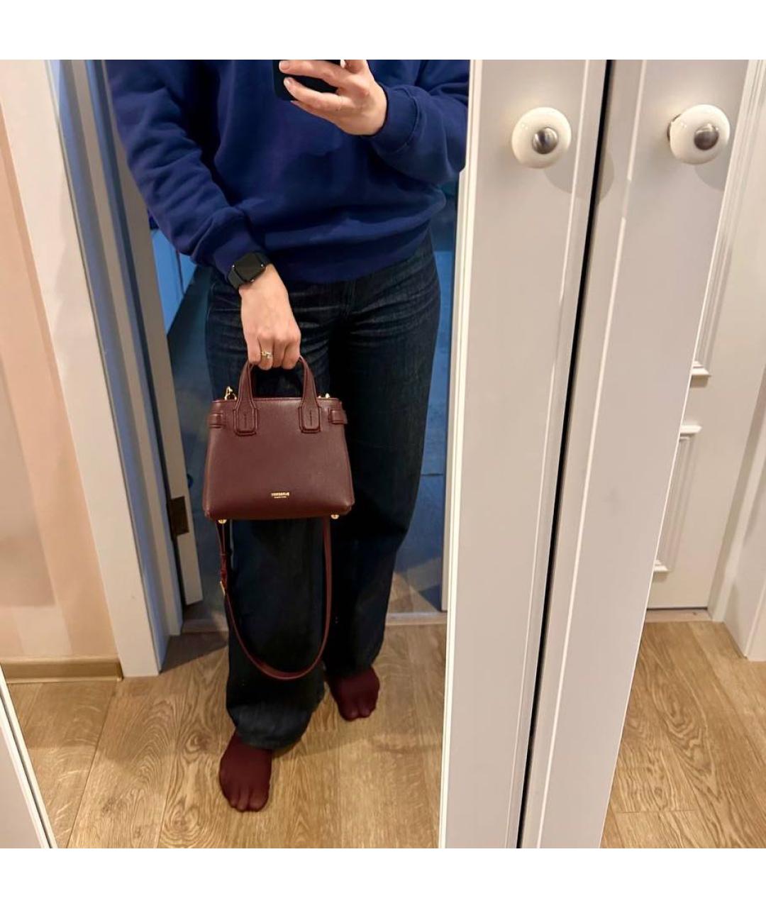 BURBERRY Бордовая кожаная сумка с короткими ручками, фото 2