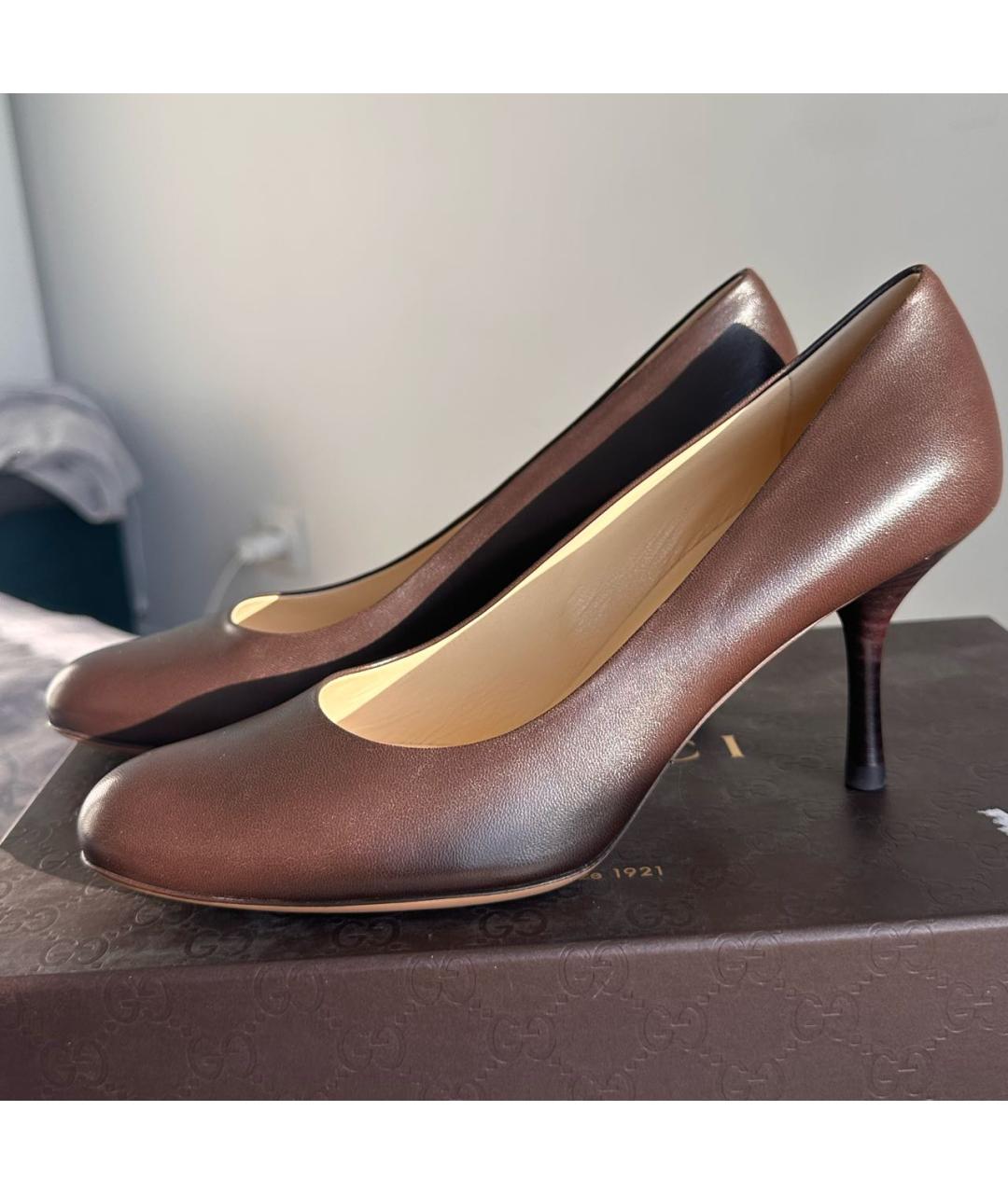 GUCCI Коричневые кожаные туфли, фото 5