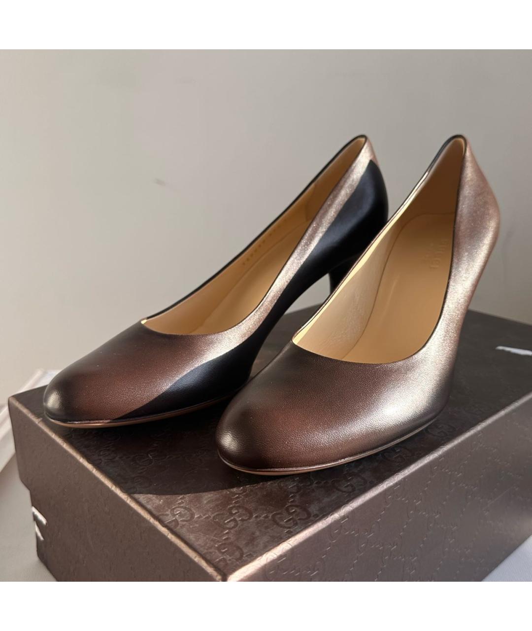 GUCCI Коричневые кожаные туфли, фото 2
