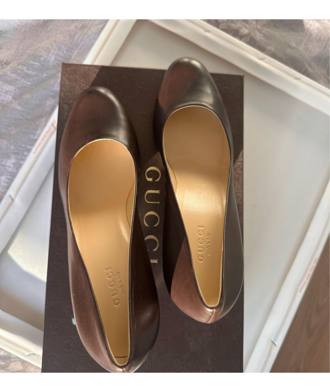 GUCCI Коричневые кожаные туфли, фото 3