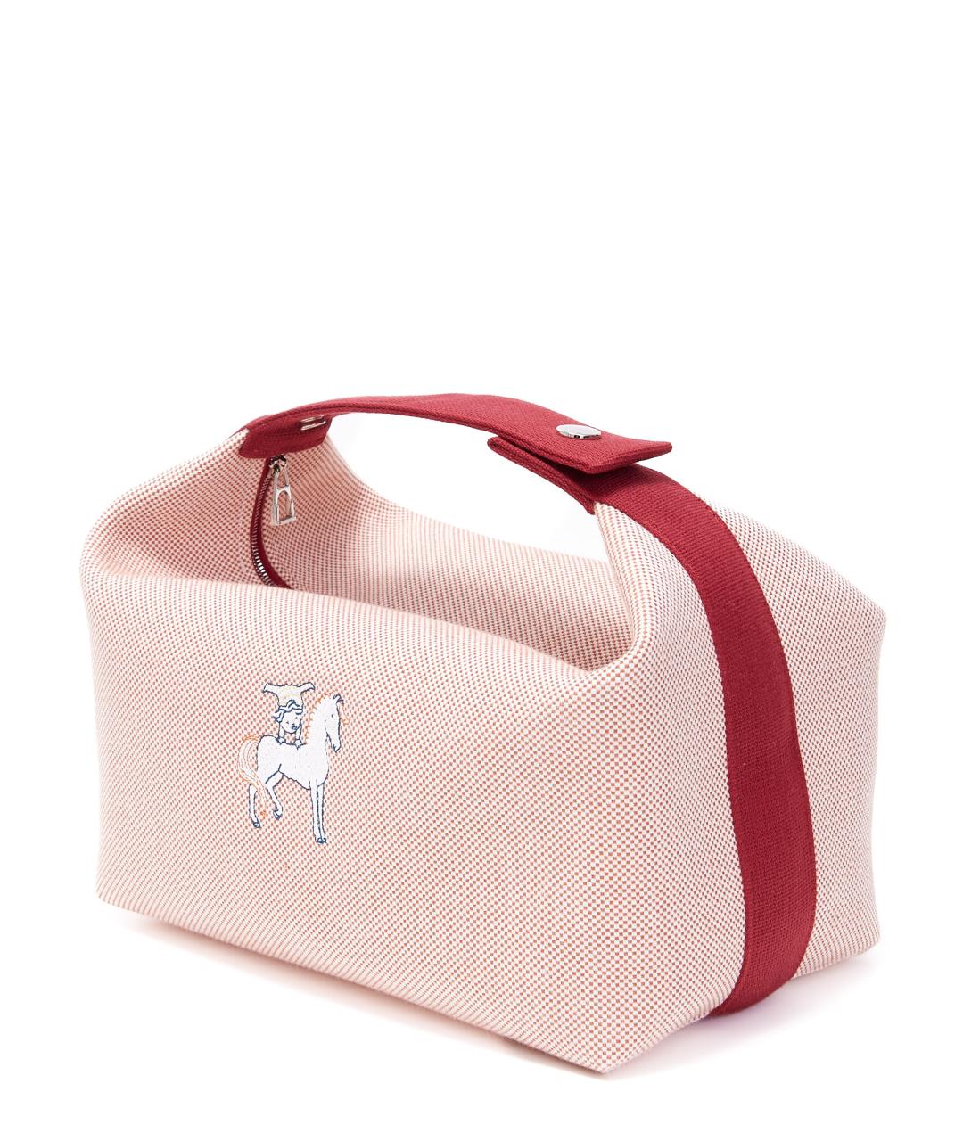 HERMES Розовая тканевая сумка с короткими ручками, фото 2