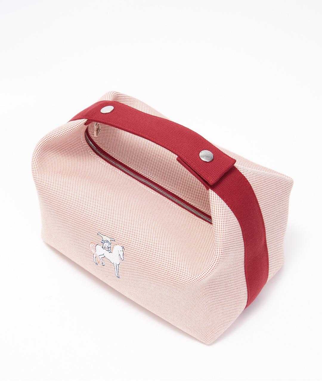 HERMES Розовая тканевая сумка с короткими ручками, фото 4