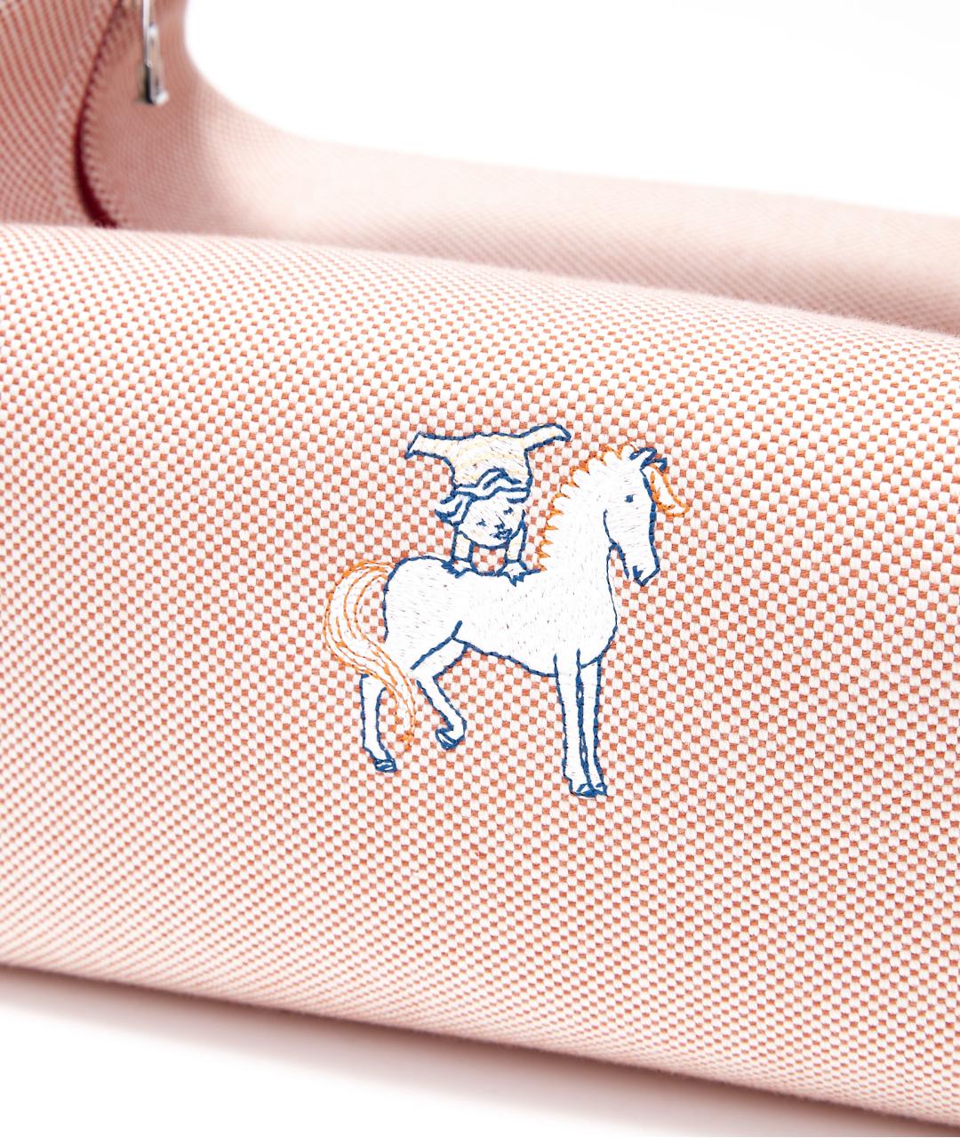 HERMES Розовая тканевая сумка с короткими ручками, фото 5