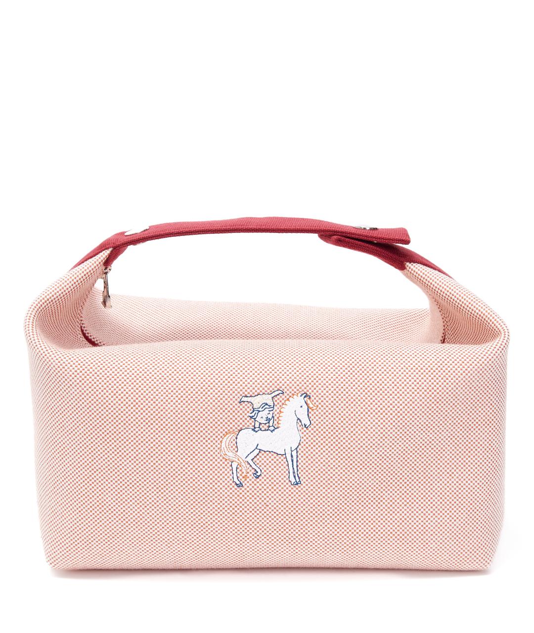 HERMES Розовая тканевая сумка с короткими ручками, фото 1