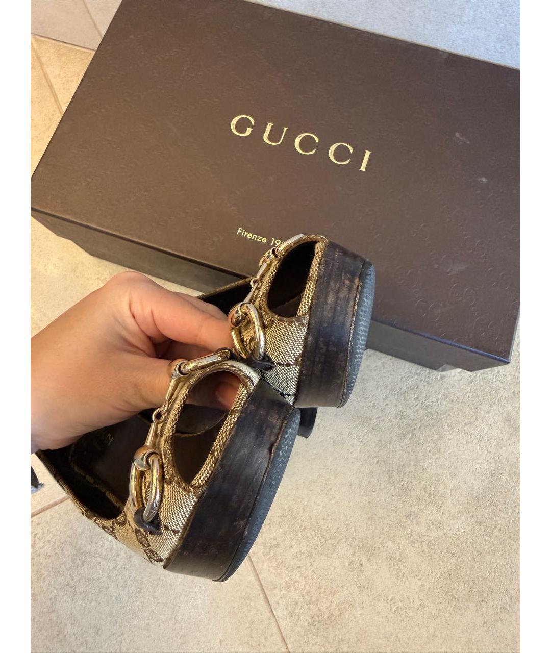 GUCCI Бежевые текстильные босоножки, фото 8