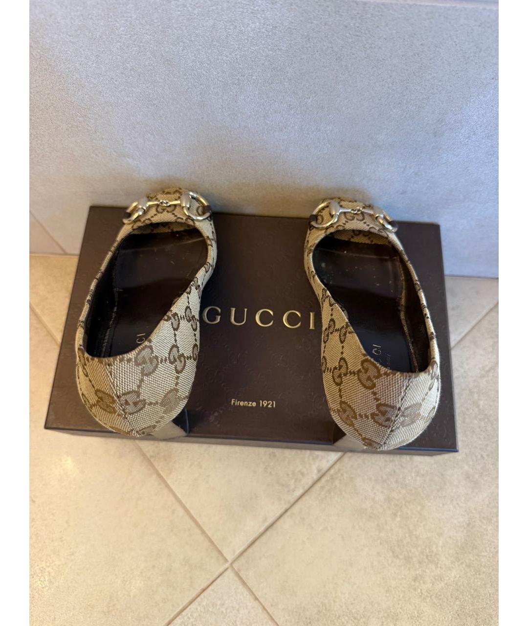 GUCCI Бежевые текстильные босоножки, фото 3