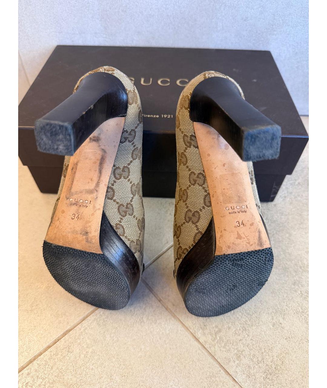 GUCCI Бежевые текстильные босоножки, фото 6