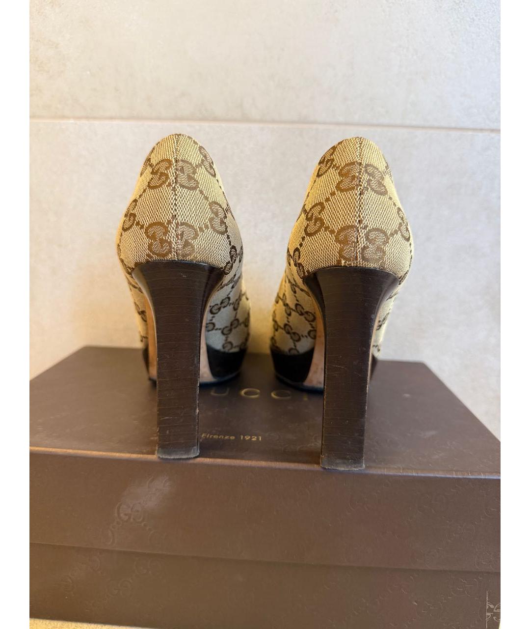 GUCCI Бежевые текстильные босоножки, фото 4