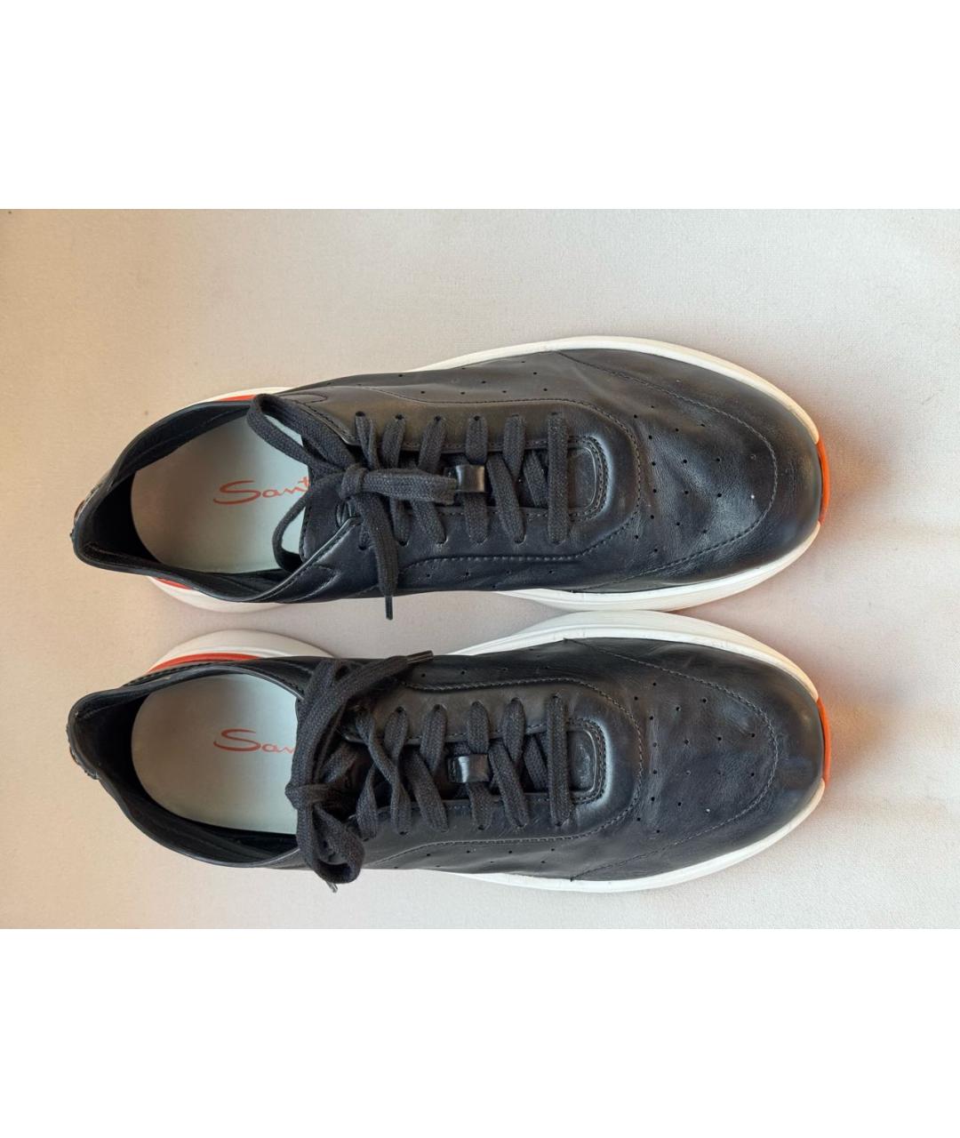 SANTONI Черные кожаные низкие кроссовки / кеды, фото 2