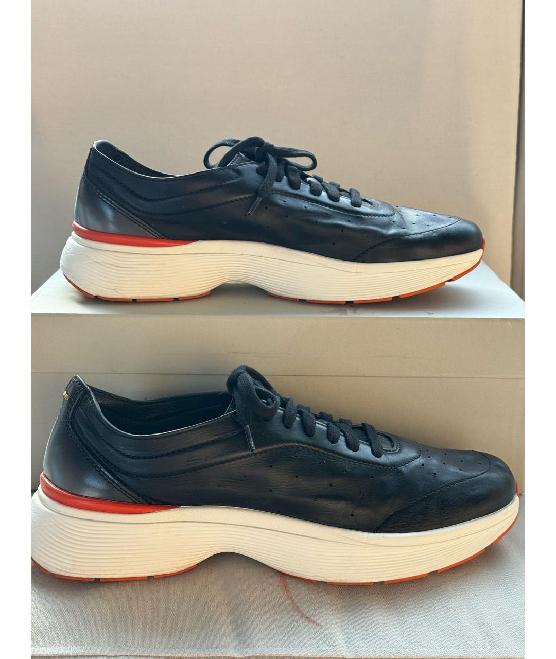 SANTONI Черные кожаные низкие кроссовки / кеды, фото 6