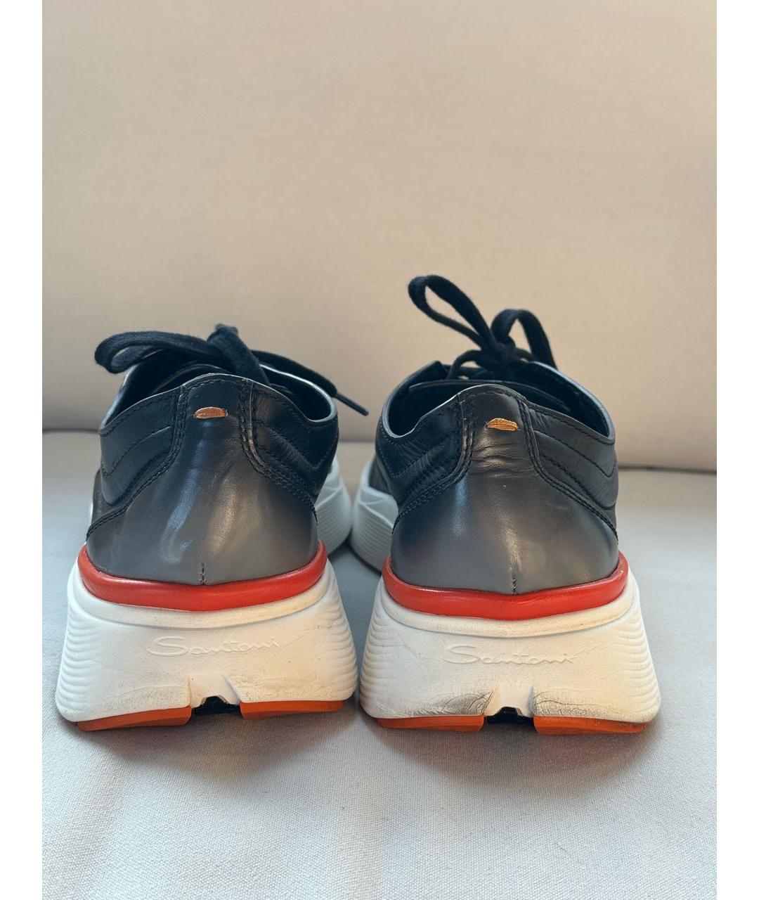 SANTONI Черные кожаные низкие кроссовки / кеды, фото 4