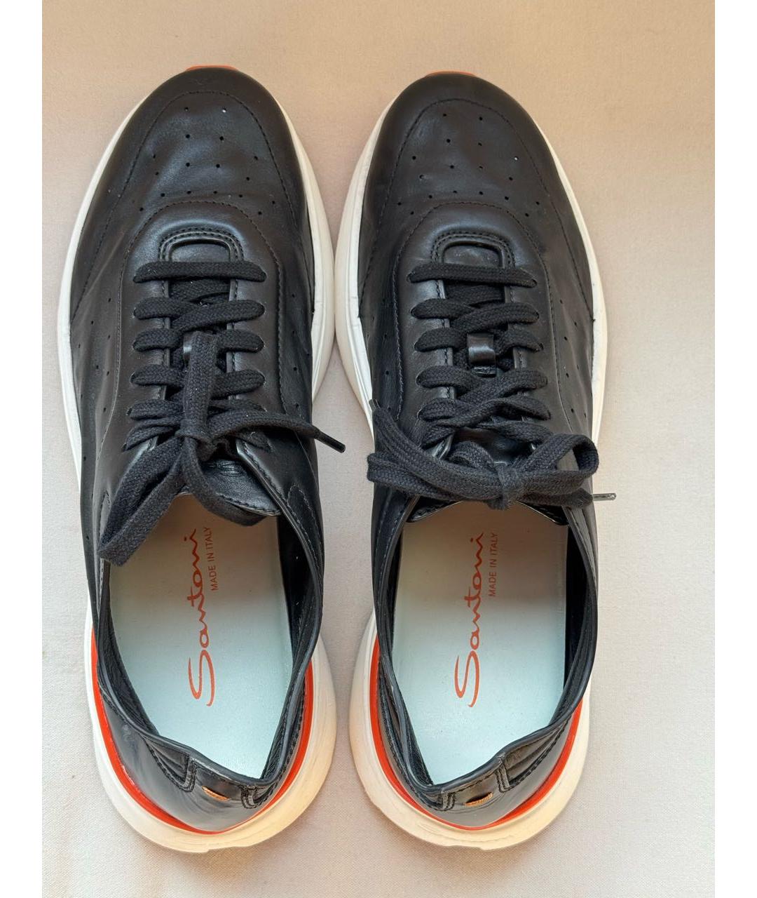 SANTONI Черные кожаные низкие кроссовки / кеды, фото 3
