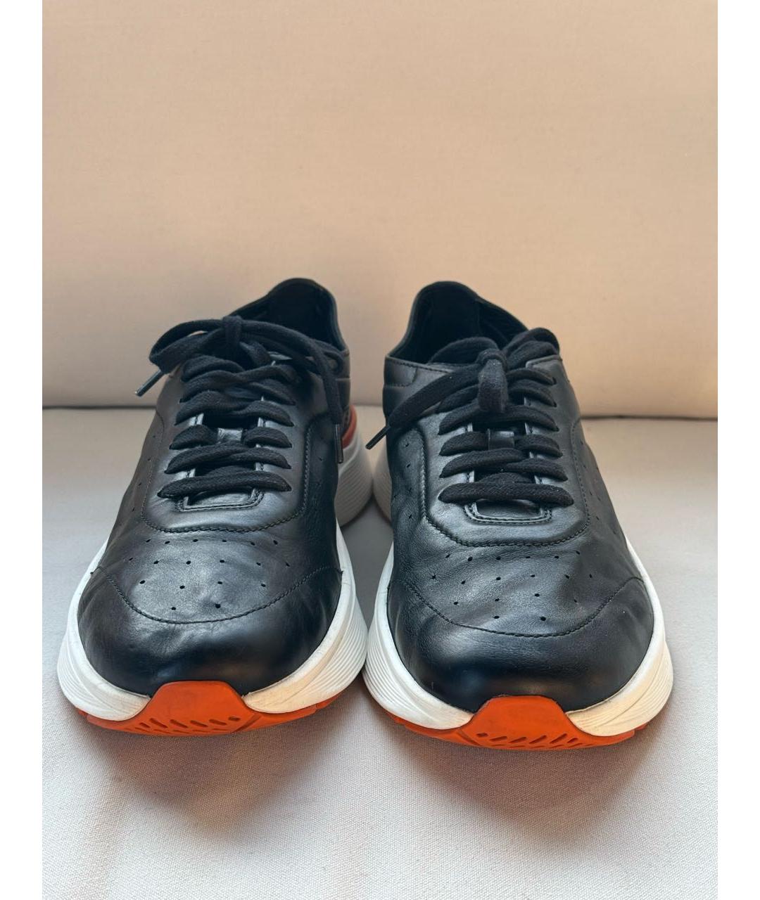 SANTONI Черные кожаные низкие кроссовки / кеды, фото 5