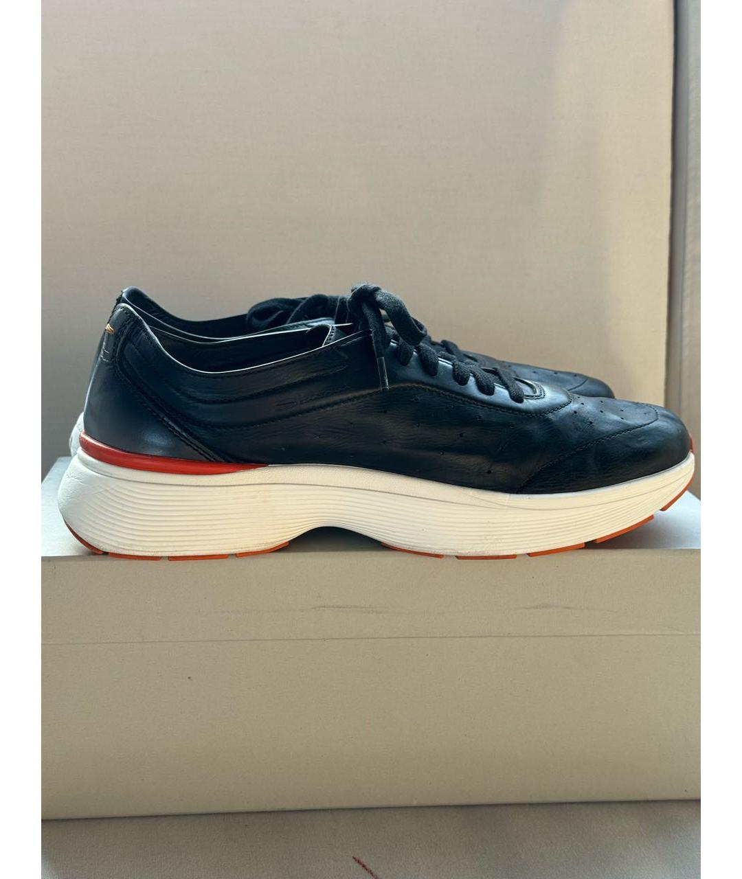 SANTONI Черные кожаные низкие кроссовки / кеды, фото 7