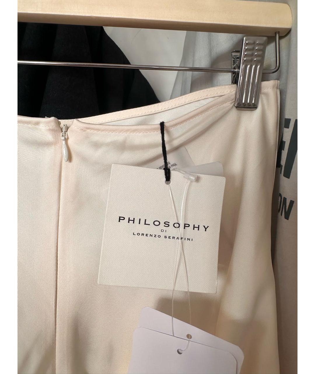 PHILOSOPHY DI LORENZO SERAFINI Белая полиэстеровая юбка макси, фото 4