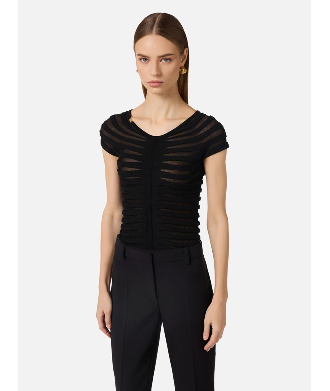 ELISABETTA FRANCHI Черная хлопковая футболка, фото 2