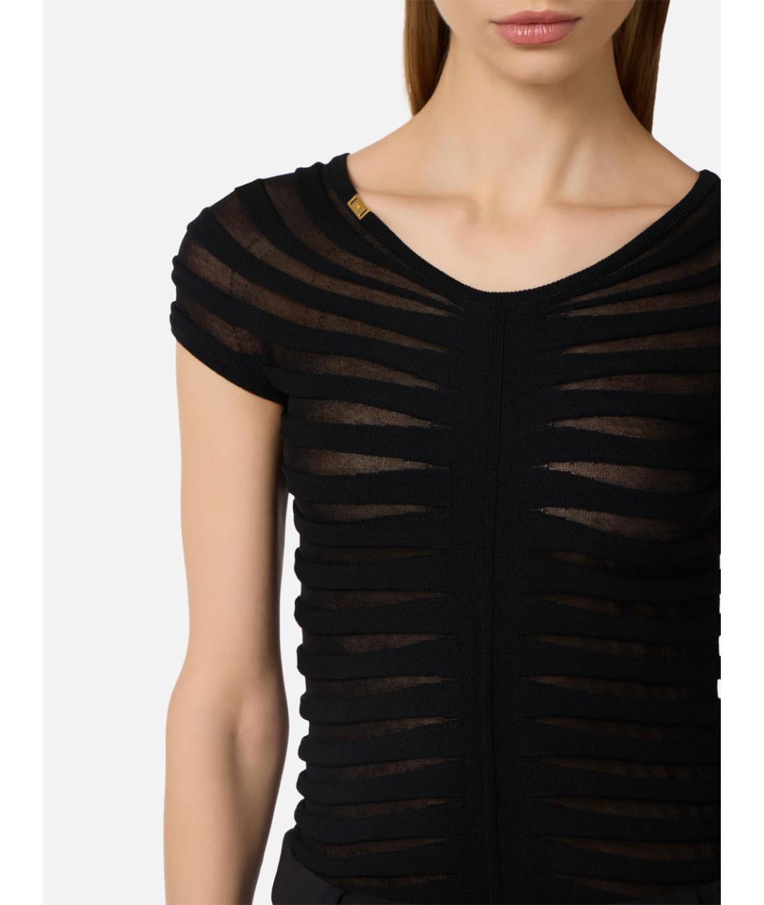 ELISABETTA FRANCHI Черная хлопковая футболка, фото 4