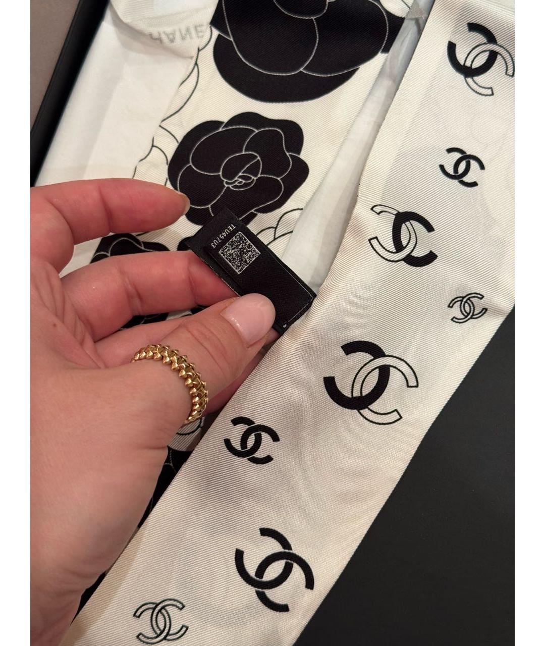 CHANEL Белый шелковый платок, фото 5