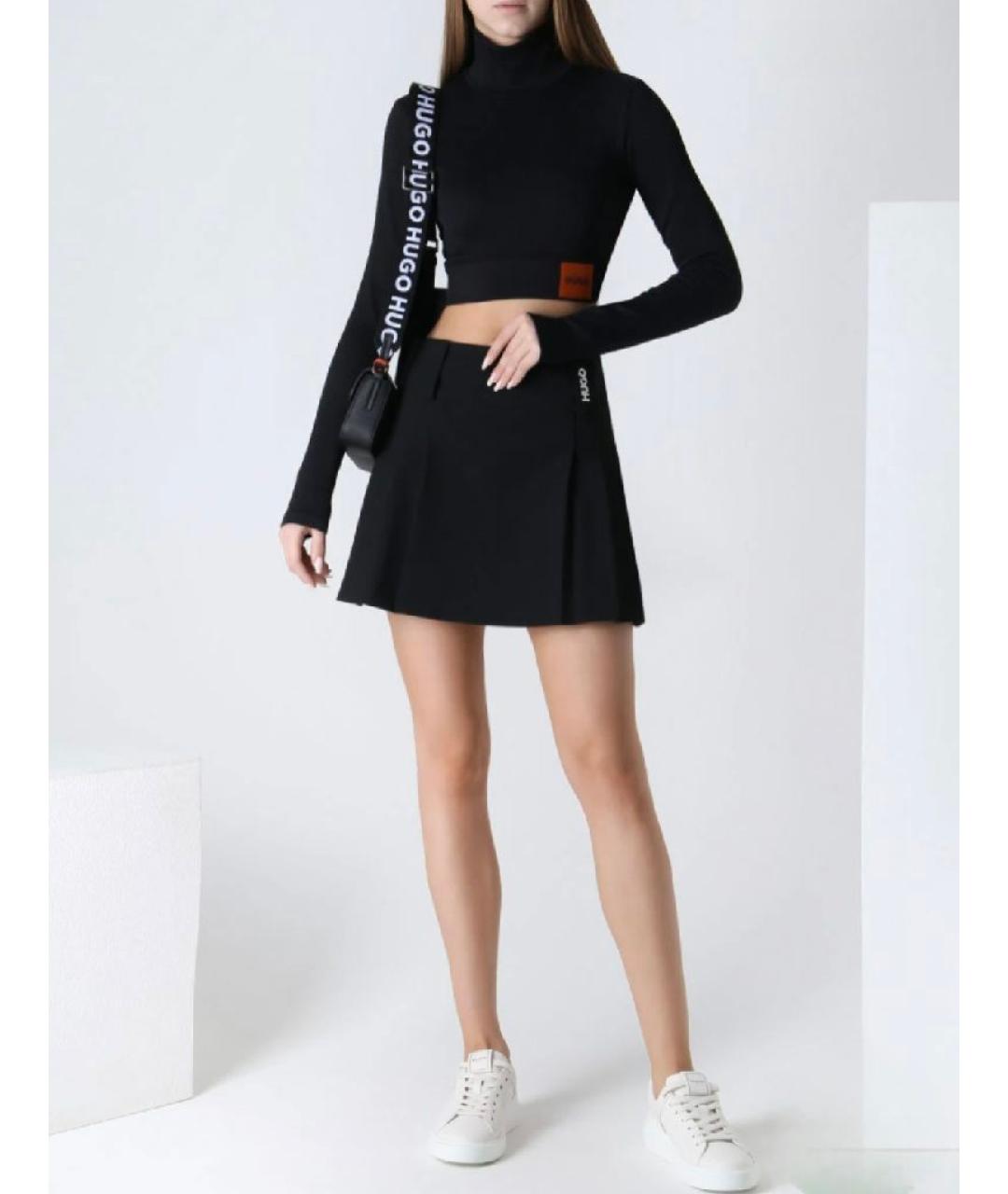 HUGO Черная полиэстеровая юбка миди, фото 4