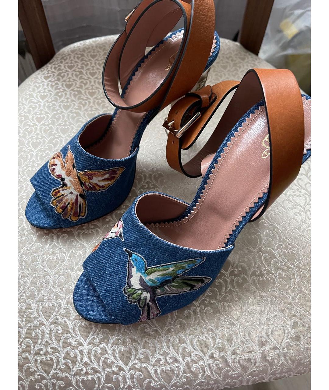 RED VALENTINO Синие кожаные босоножки, фото 5