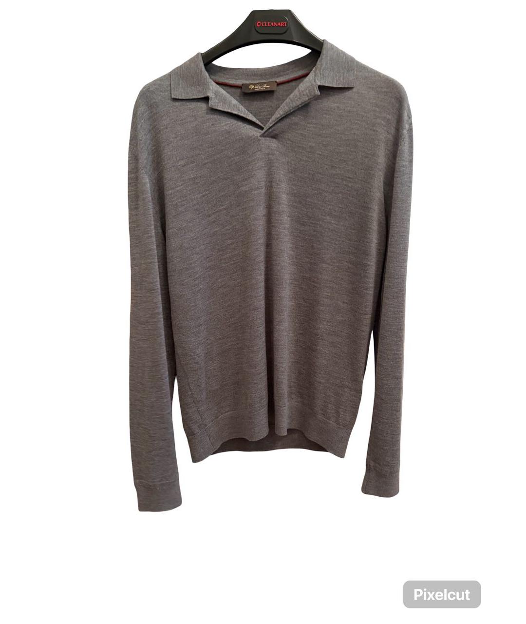 LORO PIANA Серое хлопко-шерстяное поло с длинным рукавом, фото 1