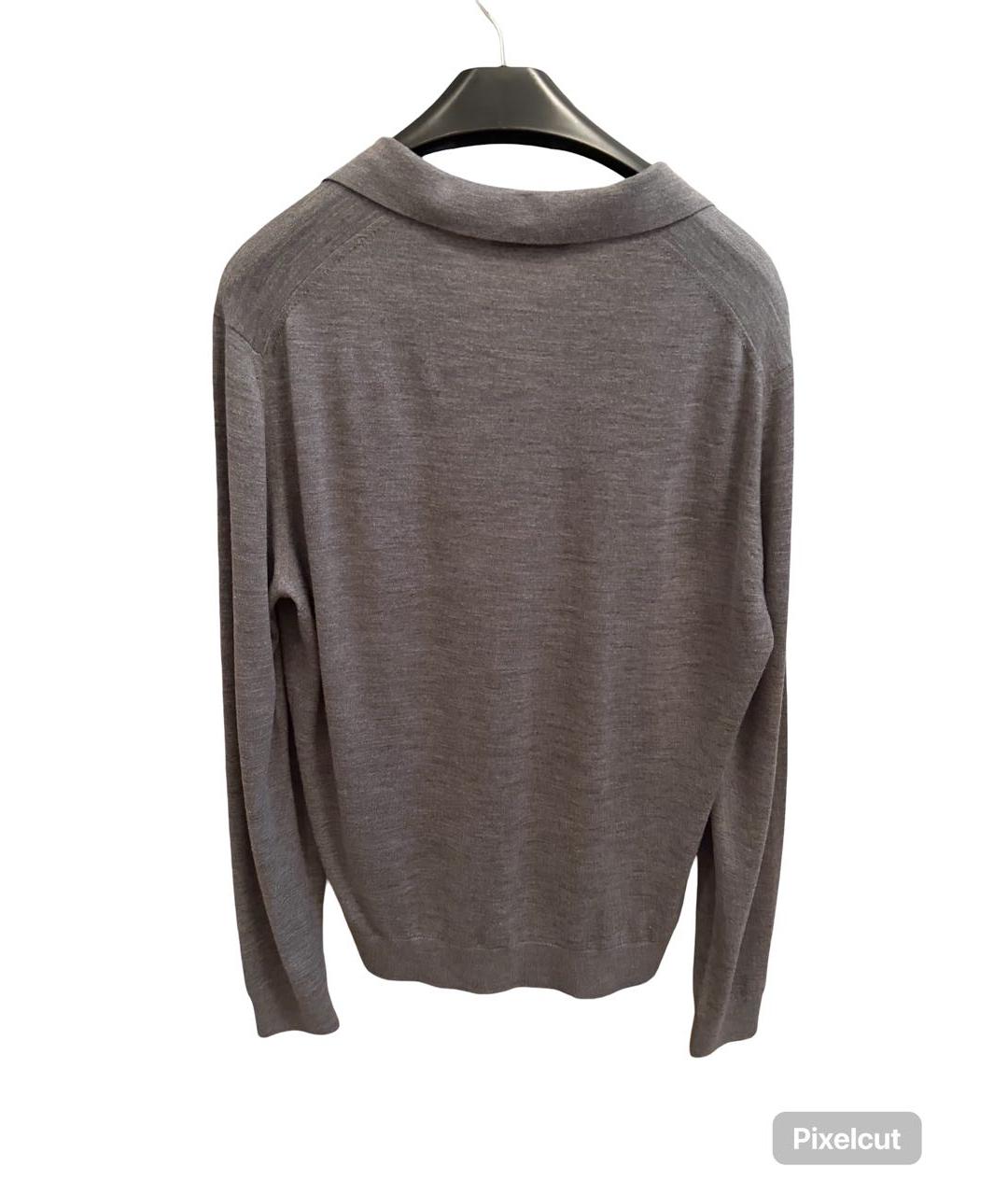 LORO PIANA Серое хлопко-шерстяное поло с длинным рукавом, фото 2