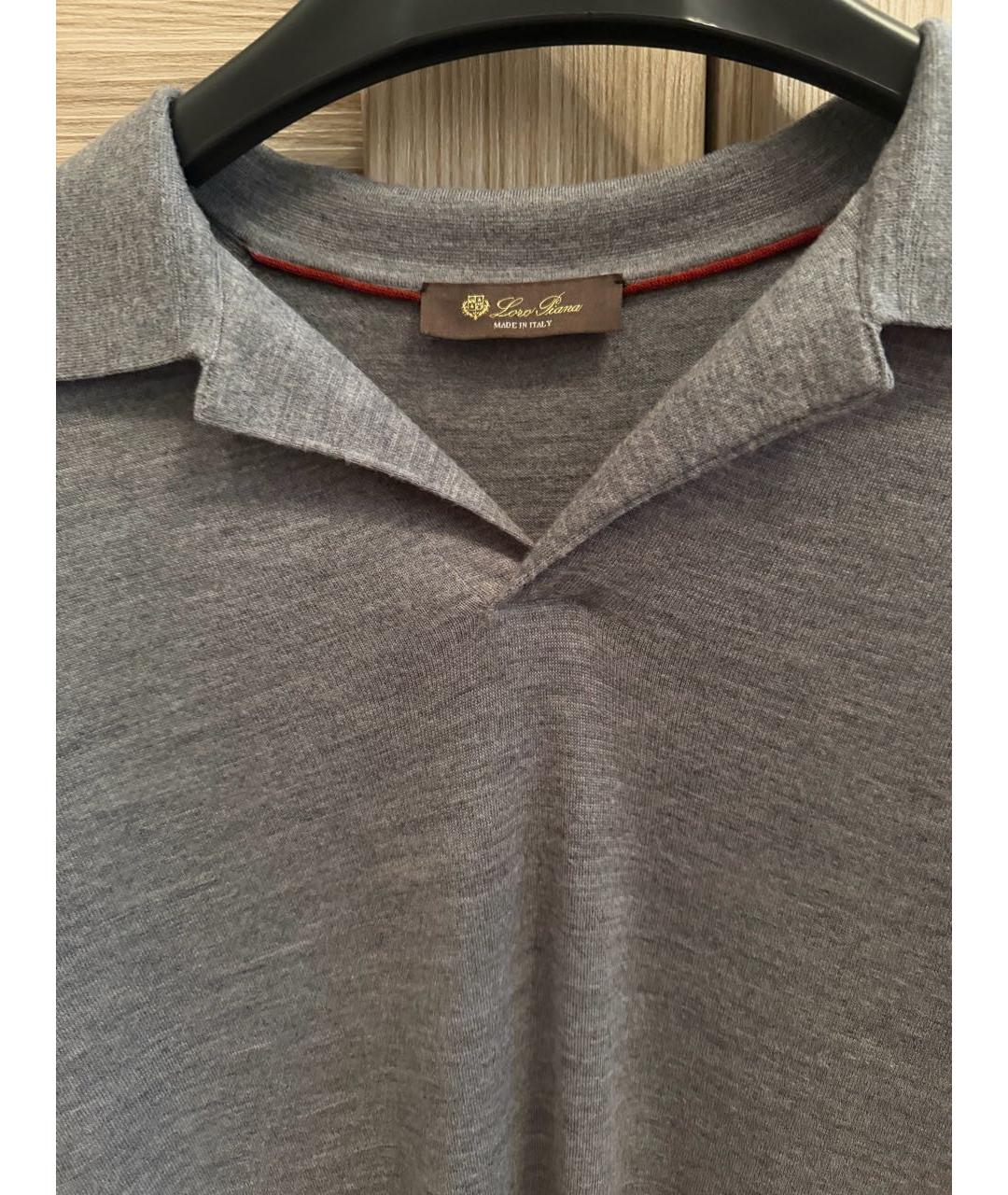 LORO PIANA Серое хлопко-шерстяное поло с длинным рукавом, фото 3