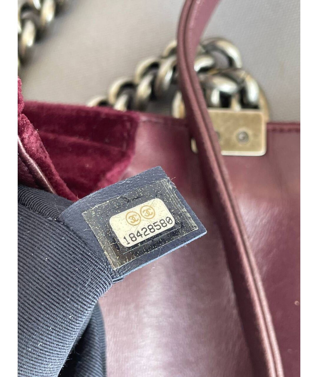CHANEL PRE-OWNED Бордовая бархатная сумка тоут, фото 5