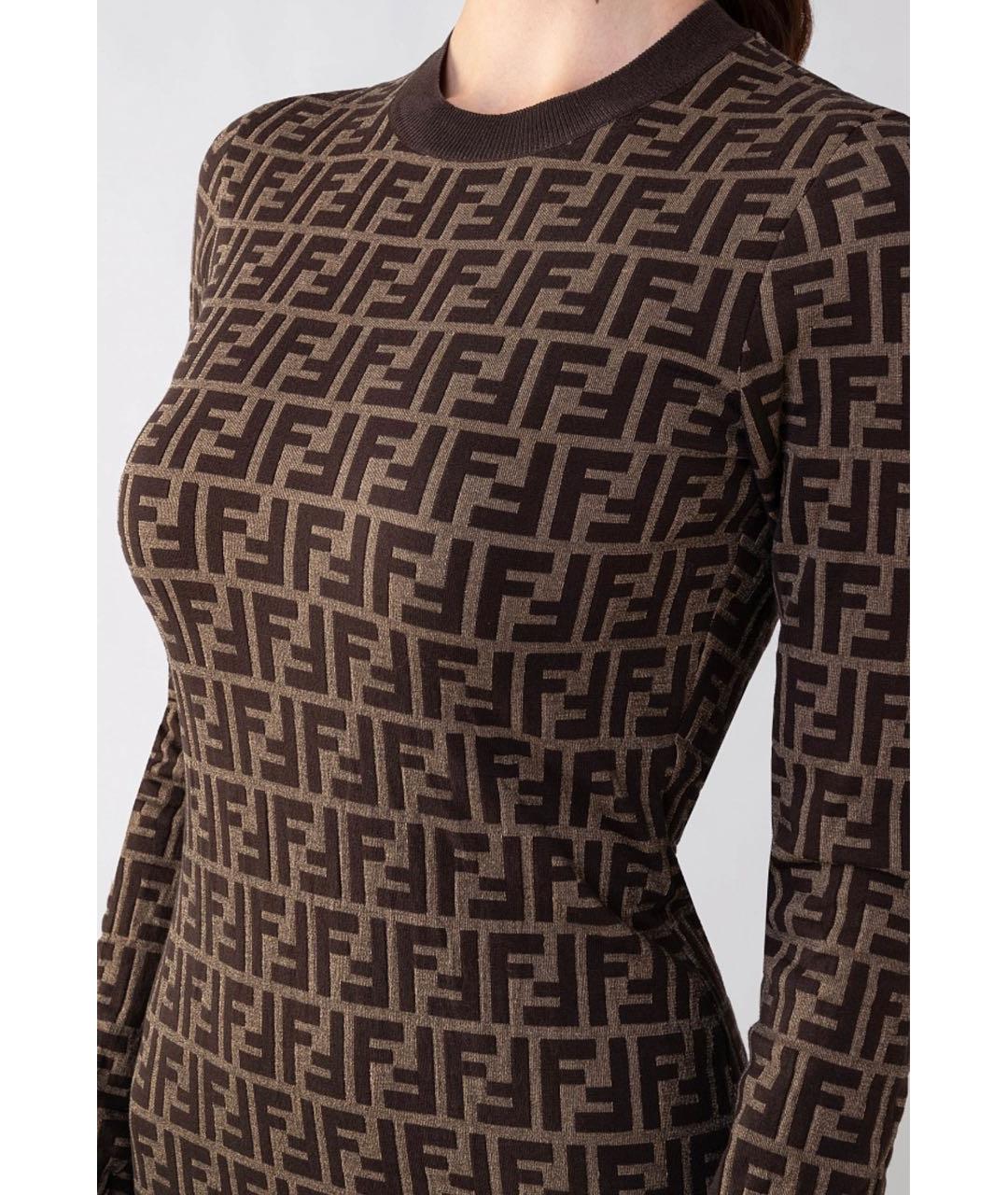 FENDI Коричневое хлопковое повседневное платье, фото 3