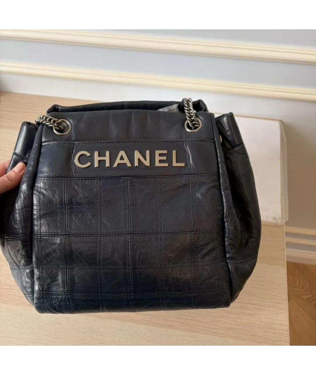 CHANEL Темно-синяя кожаная сумка тоут, фото 8