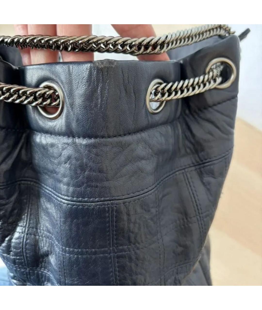 CHANEL Темно-синяя кожаная сумка тоут, фото 4