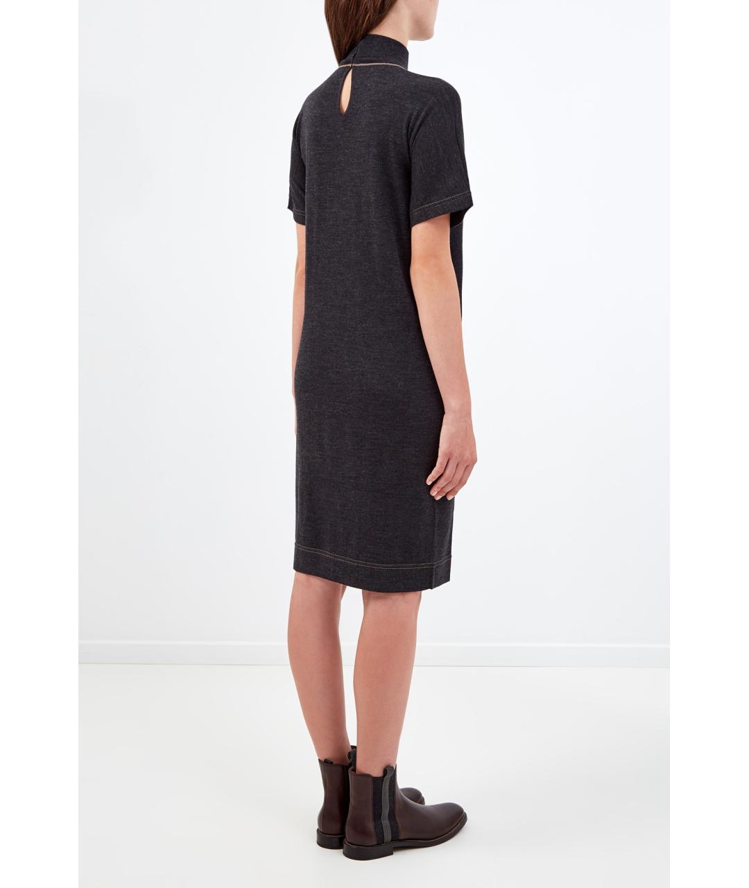 BRUNELLO CUCINELLI Серое шерстяное повседневное платье, фото 4