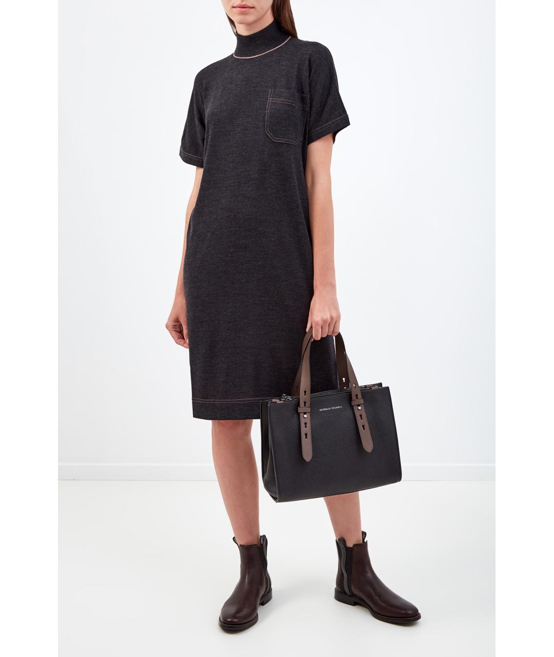 BRUNELLO CUCINELLI Серое шерстяное повседневное платье, фото 2