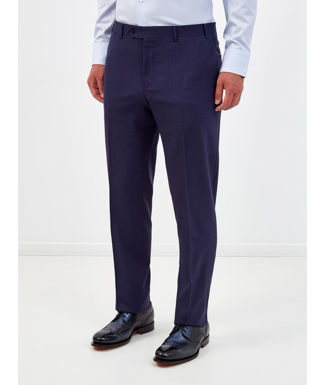 CANALI Темно-синие шерстяные повседневные брюки, фото 3