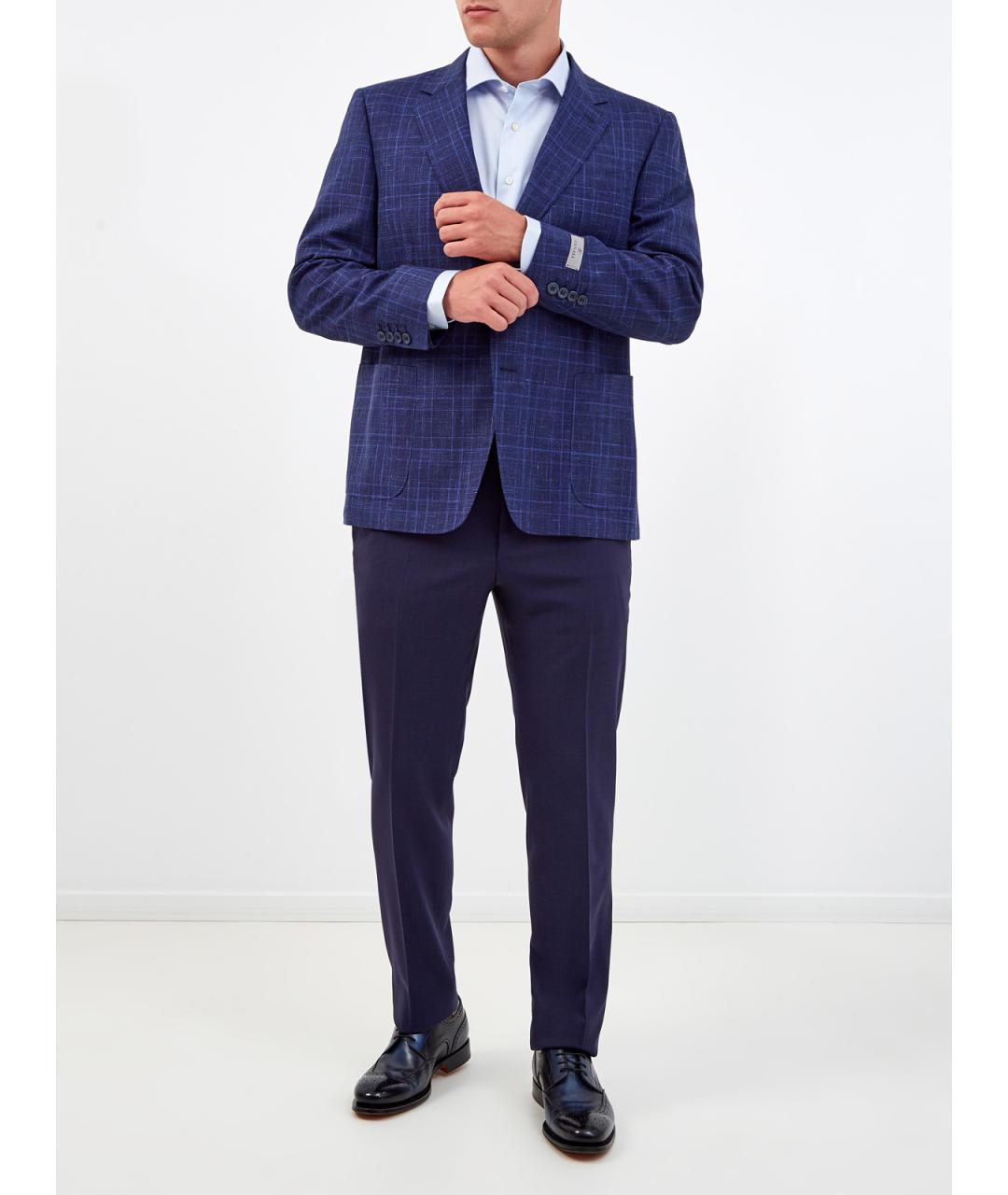 CANALI Темно-синие шерстяные повседневные брюки, фото 2