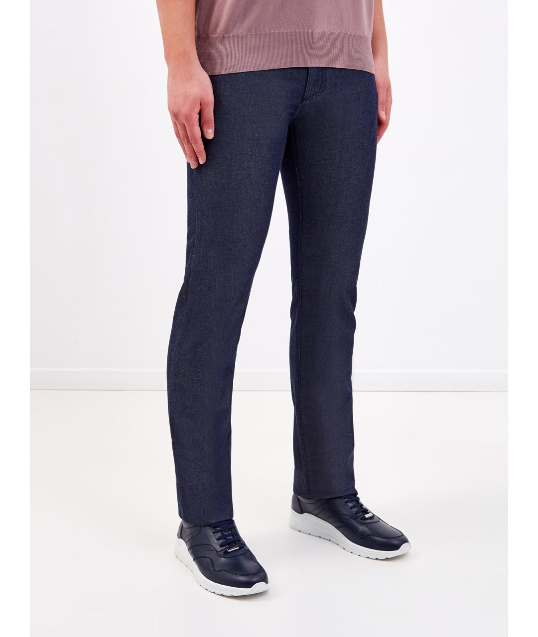 CANALI Синие хлопковые прямые джинсы, фото 3