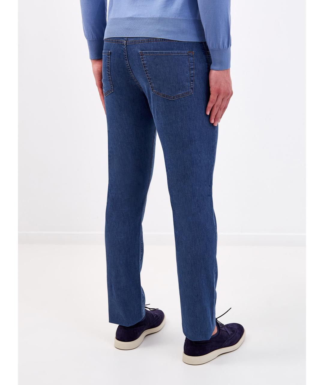 CANALI Синие хлопковые прямые джинсы, фото 4