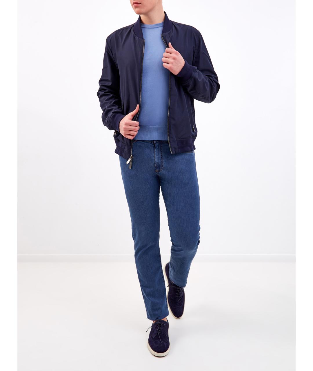 CANALI Синие хлопковые прямые джинсы, фото 2