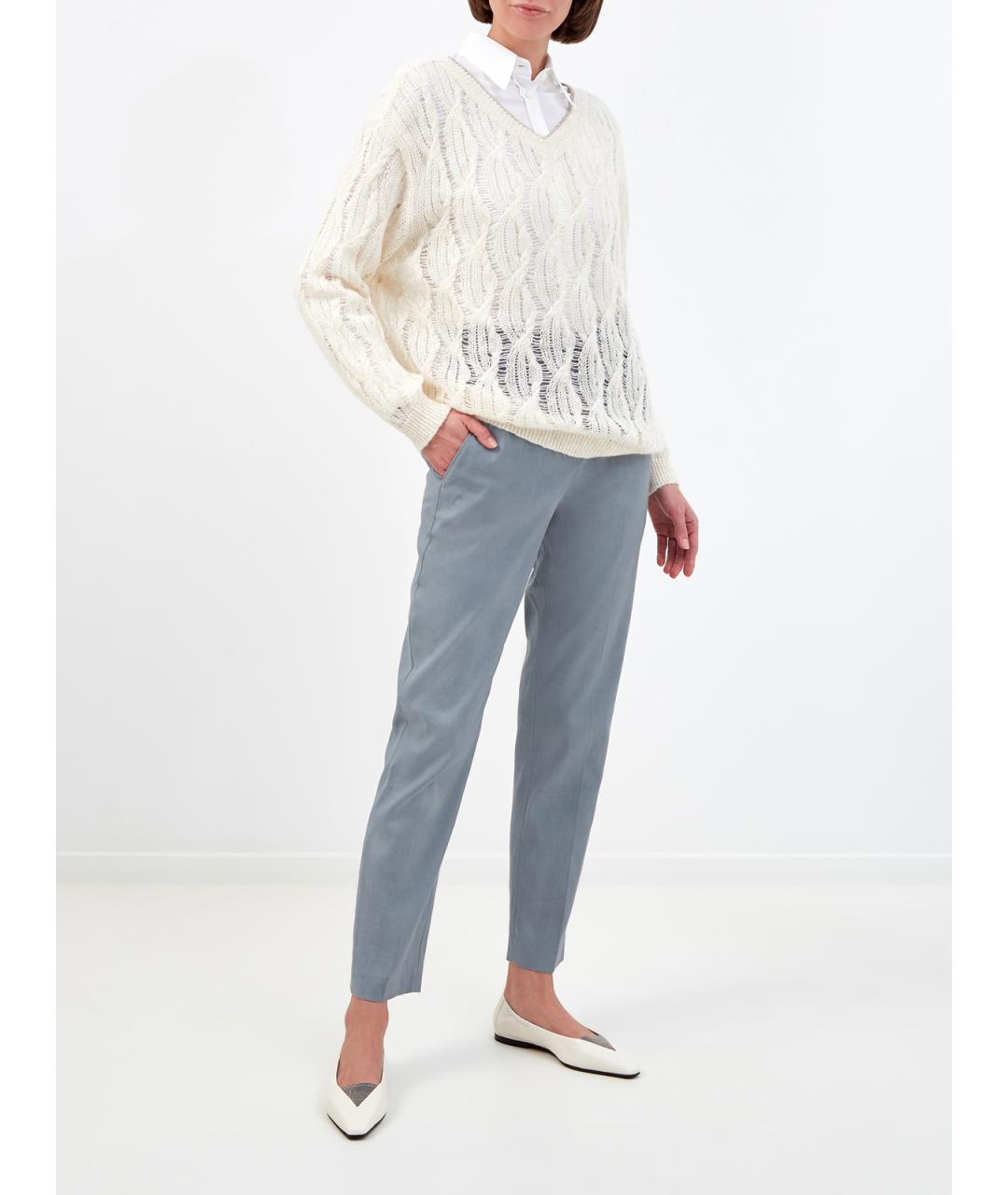 BRUNELLO CUCINELLI Голубые льняные брюки узкие, фото 2