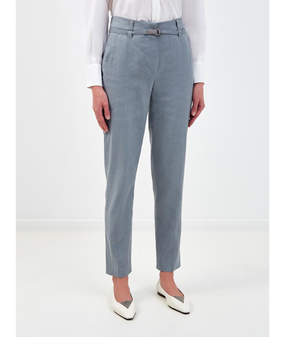 BRUNELLO CUCINELLI Голубые льняные брюки узкие, фото 3