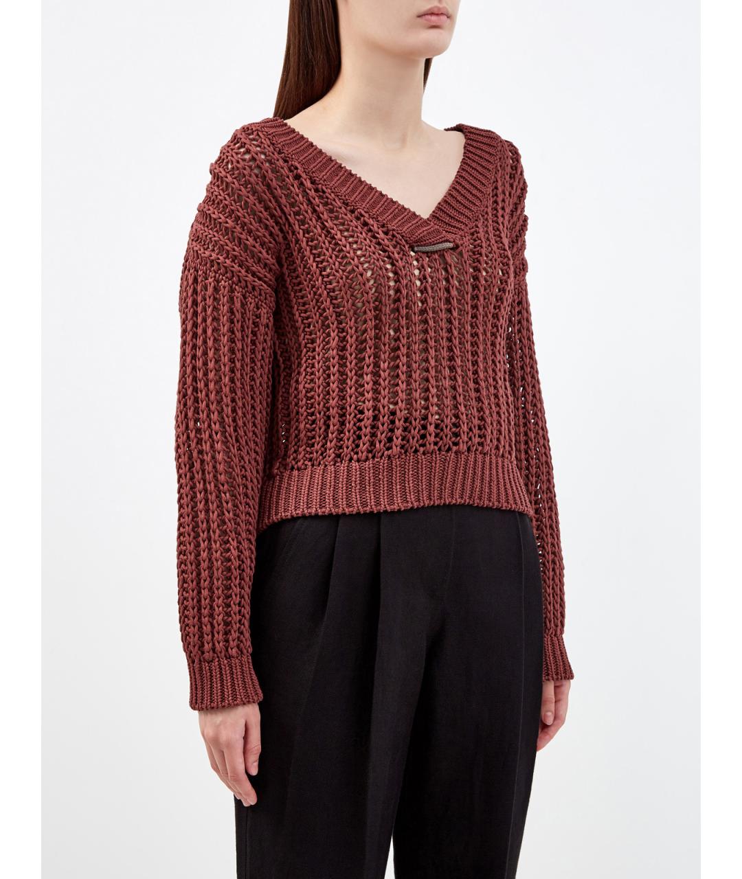BRUNELLO CUCINELLI Бордовый хлопковый джемпер / свитер, фото 3