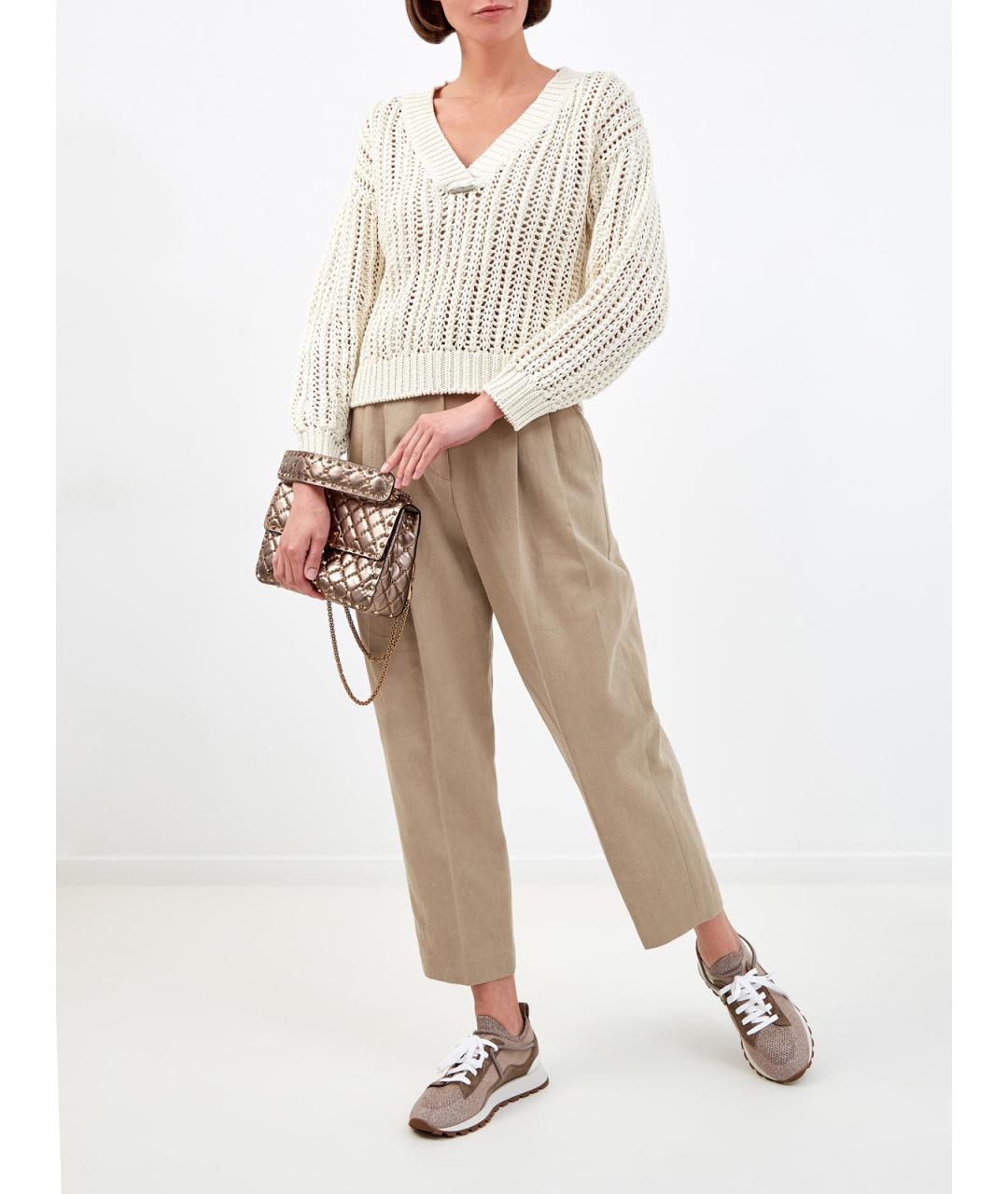 BRUNELLO CUCINELLI Бежевые хлопковые брюки узкие, фото 2