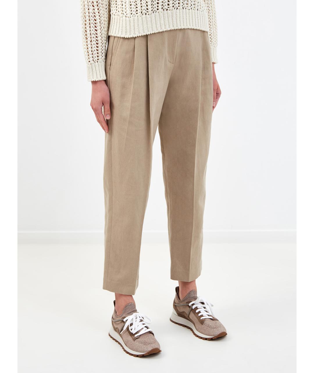 BRUNELLO CUCINELLI Бежевые хлопковые брюки узкие, фото 3