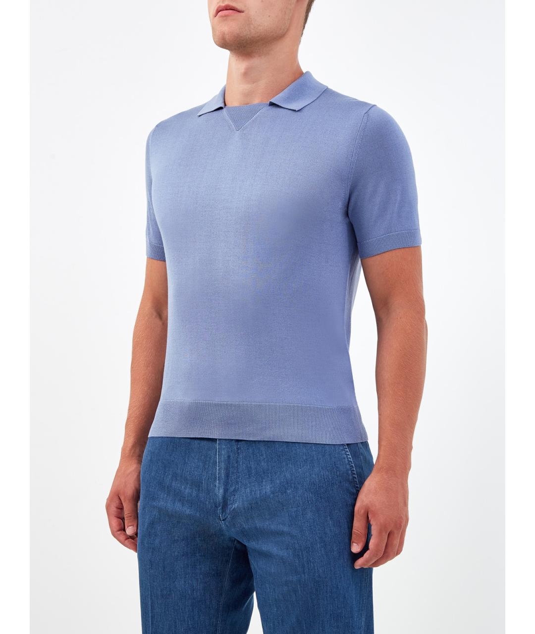 CANALI Голубое поло с коротким рукавом, фото 3