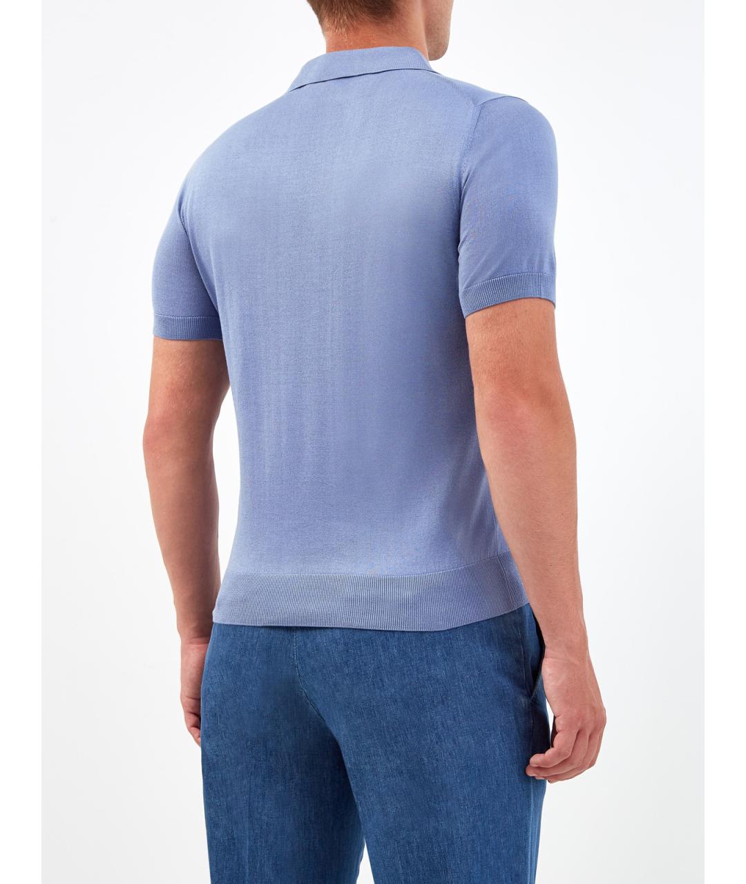 CANALI Голубое поло с коротким рукавом, фото 4