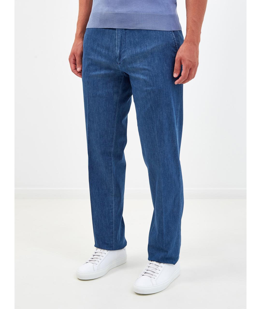 CANALI Синие хлопковые прямые джинсы, фото 3