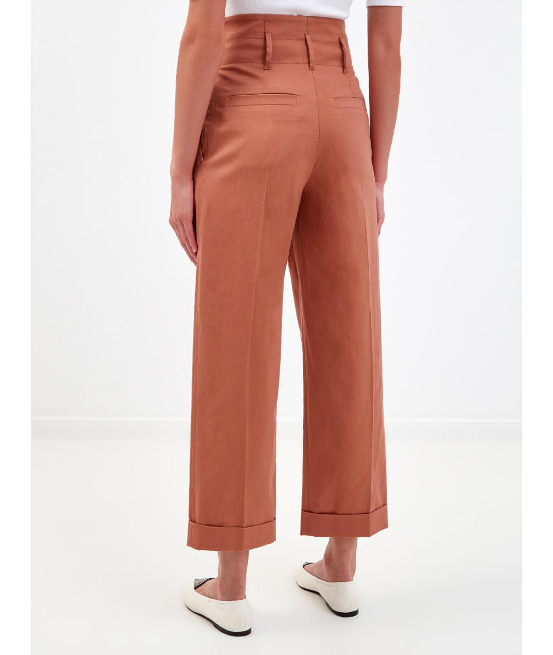 BRUNELLO CUCINELLI Оранжевое хлопковые прямые брюки, фото 4